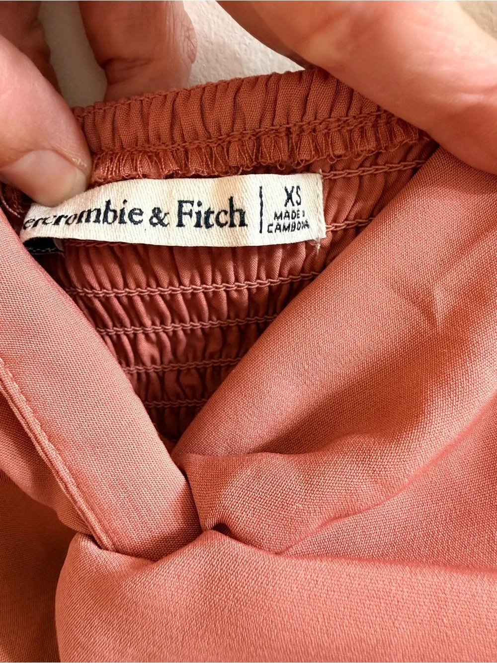Abercrombie & Fitch Twist-Front Smocked Midi Dress Coral Thigh Slit- Size XS
